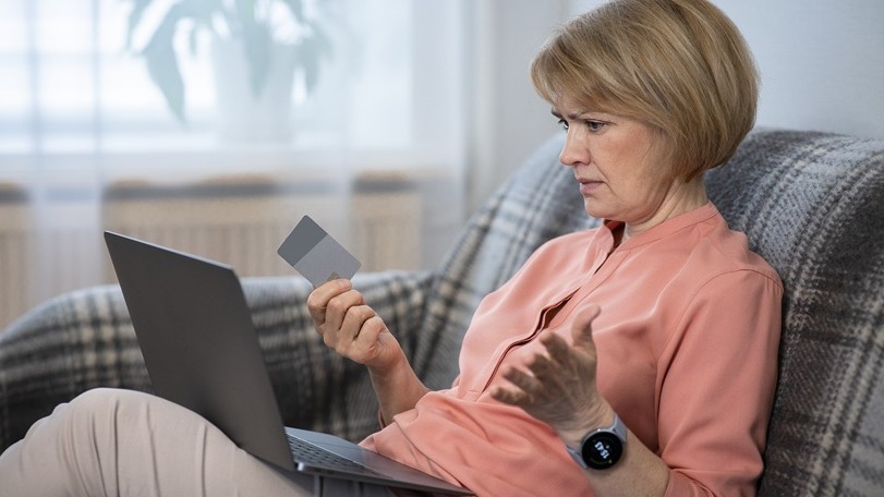 a woman during online payment