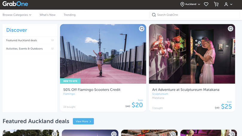 screenshot of GrabOne site