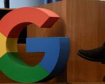 A Google sign is pictured outside the Google office in Berlin